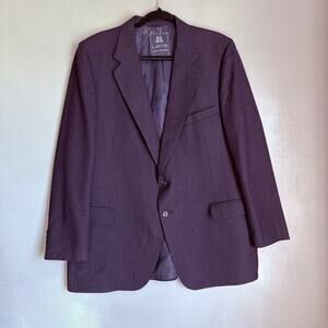 Vintage LANVIN Men's 44 Navy Blue Pinstripe Wool Blazer Sportscoat Preppy Retro